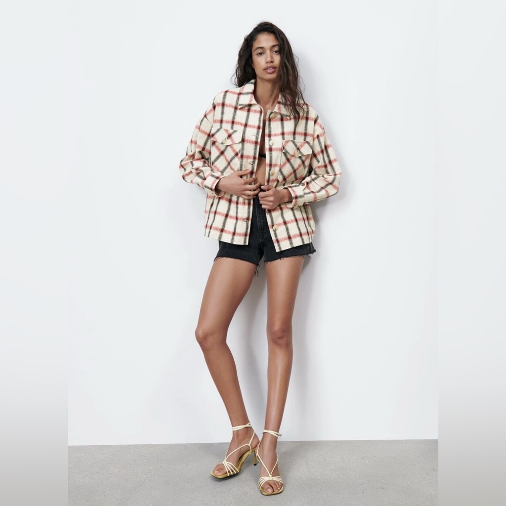 ZARA Plaid Overshirt Shacket Cotton Blend Italian Fabric XS Blogger Favourite